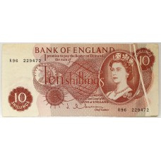 GREAT BRITAIN UK ENGLAND  1962 . TEN 10 SHILLINGS BANKNOTE . ERROR . CREASES IN THE NOTE